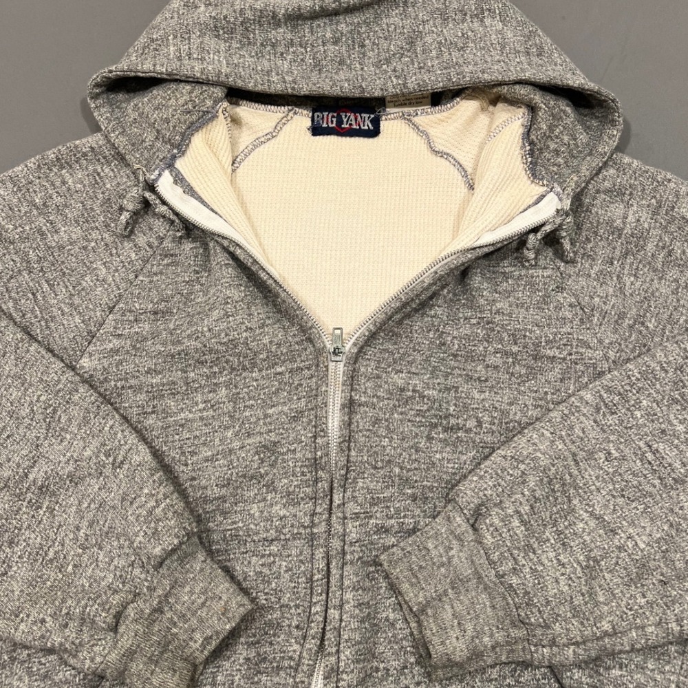 Vintage Big Yank Waffle Lined Hoodie Gray Salt and Pepper Full Zip Sweatshirt